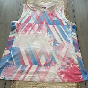 Terry Precision Soliel Sleeveless White Pink Blue Cycling Jersey Side Zip Sz 1X